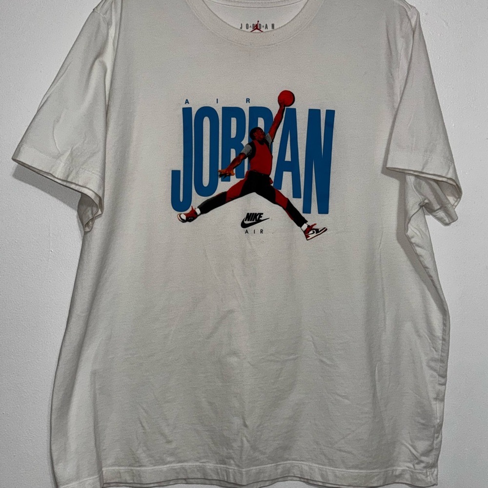 Jordan White Tee with Red and Blue Logo